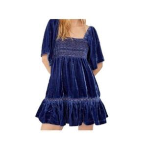 Free People Easy to Love Mini Dress Shaded Lake Blue Small NWT